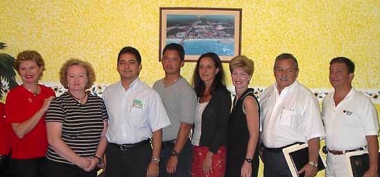 Part of the group of 25+ government officials, public and private sector representatives who participated in assessment activities. From left: Martha Sempere, Red Cross; Sherri Davis, ACS; Presidente Carlos Hernandez Blanco; Dr. Victor Zavala, Club Tortuga; Yvonne Villiger, Red Cross; Karen Pedersen, ACS; Juan Fernandez, Red Cross; Cesar Viveros, Red Cross.